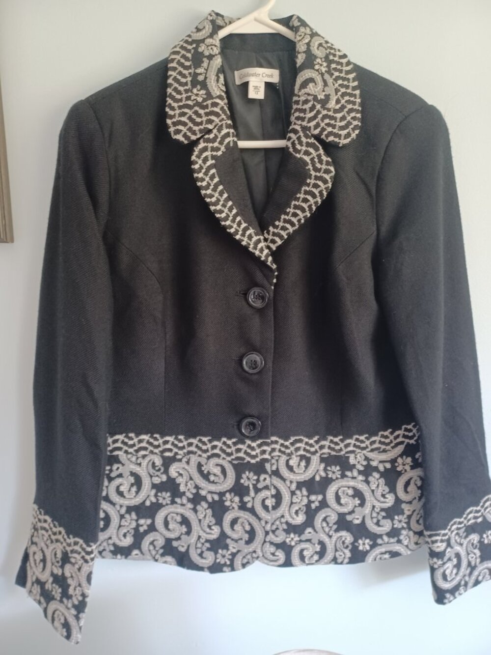 Coldwater Creek Ladies Size 12 Black Brocade Trim Jacket - Vintage New With Tags